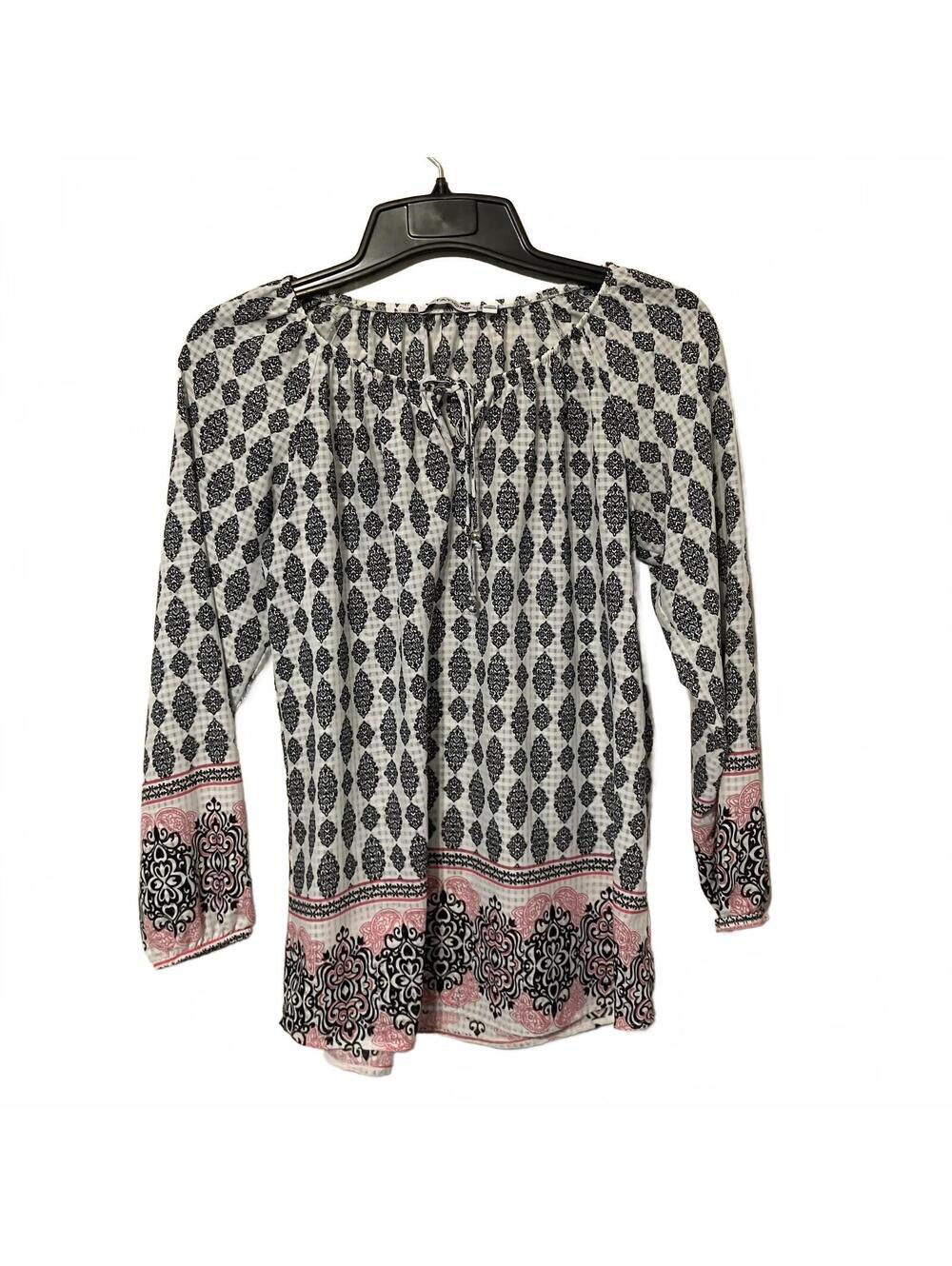Notations Black Pink Women’s Boho Artsy Long Sleeve Lightweight Blouse Small